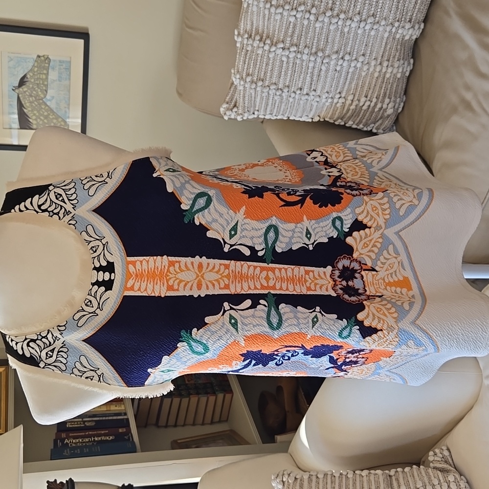 EUC Wms Anthropologie Navy/Cream/Orange Sleeveless Top Size Small